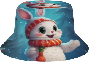Christmas Bunny Unisex Sun Hat Foldable Bucket Hat Fashion Fishing Hat Summer Beach Hat Brim Hat