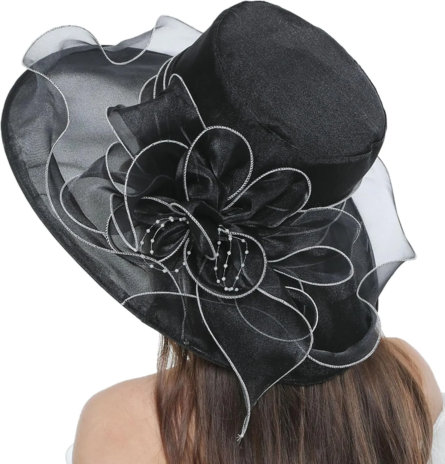 Church Derby Hat Wide Brim 𝙲ocktail Tea Party Bridal Dress Hats Organza Derby Hat