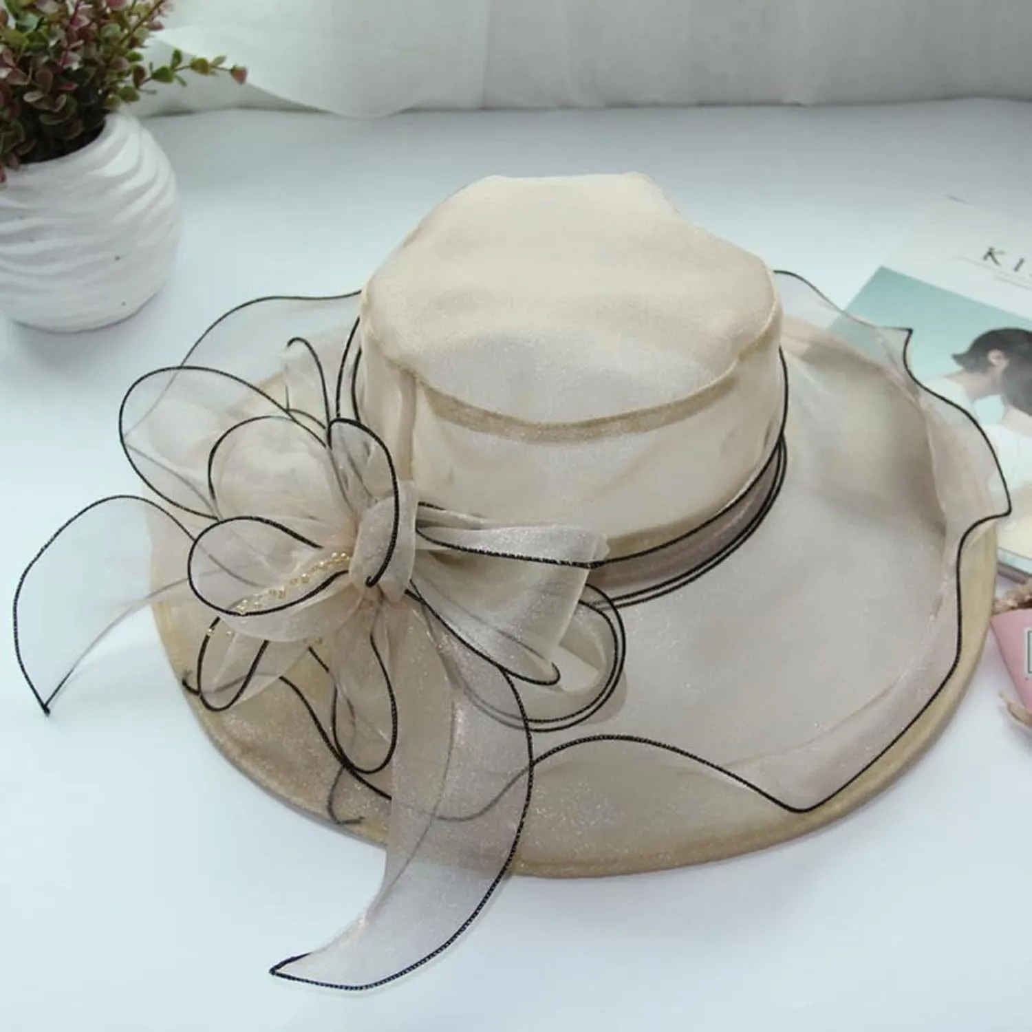 Church Derby Hat Wide Brim 𝙲ocktail Tea Party Bridal Dress Hats Organza Derby Hat