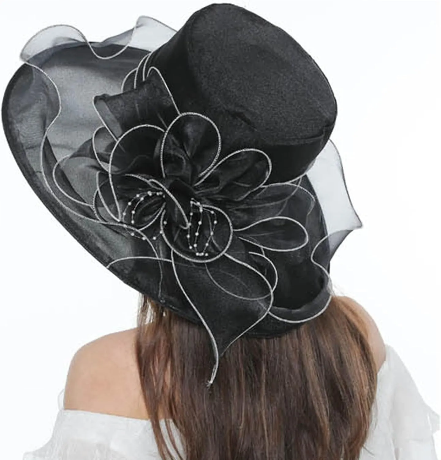 Church Derby Hat Wide Brim 𝙲ocktail Tea Party Bridal Dress Hats Organza Derby Hat