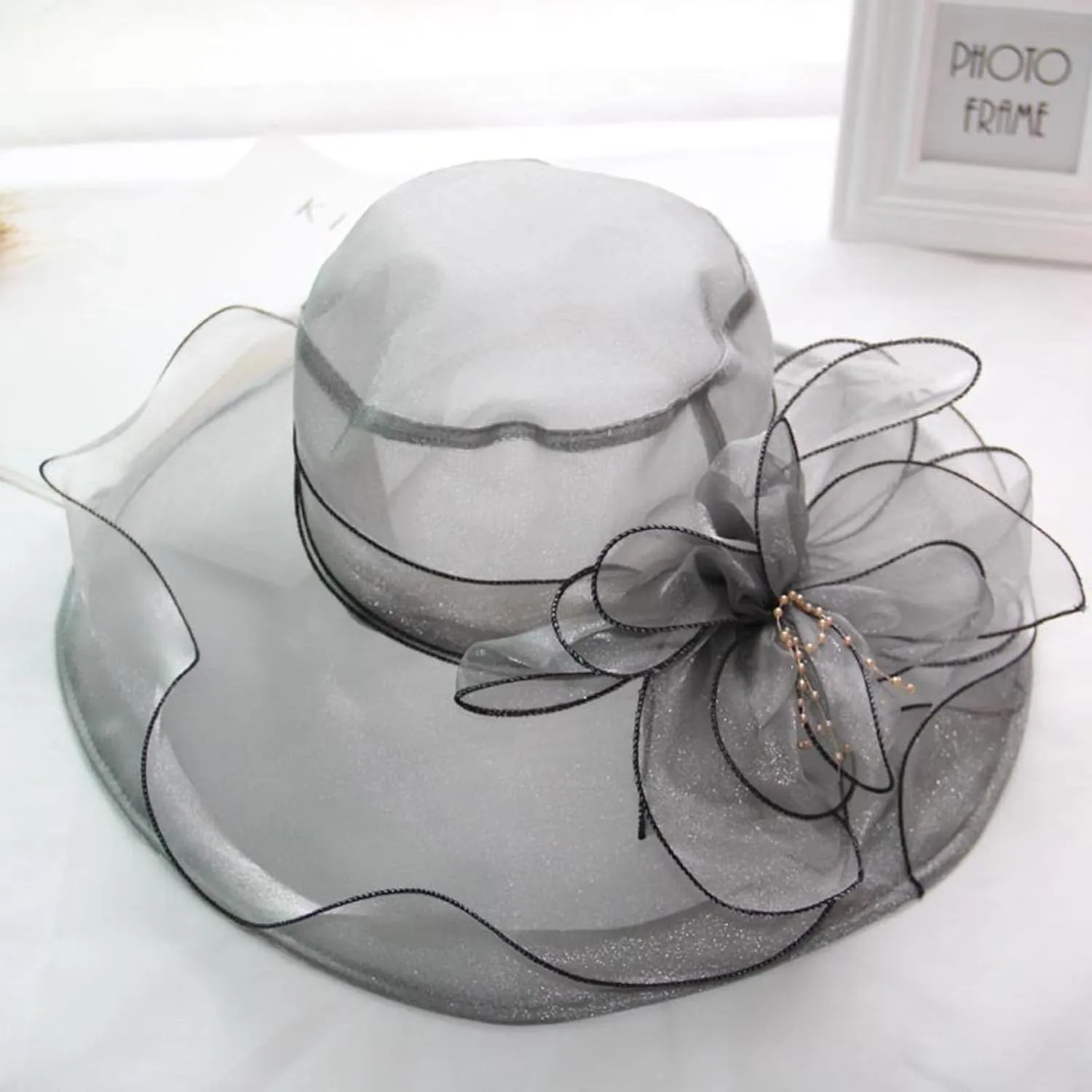 Church Derby Hat Wide Brim 𝙲ocktail Tea Party Bridal Dress Hats Organza Derby Hat