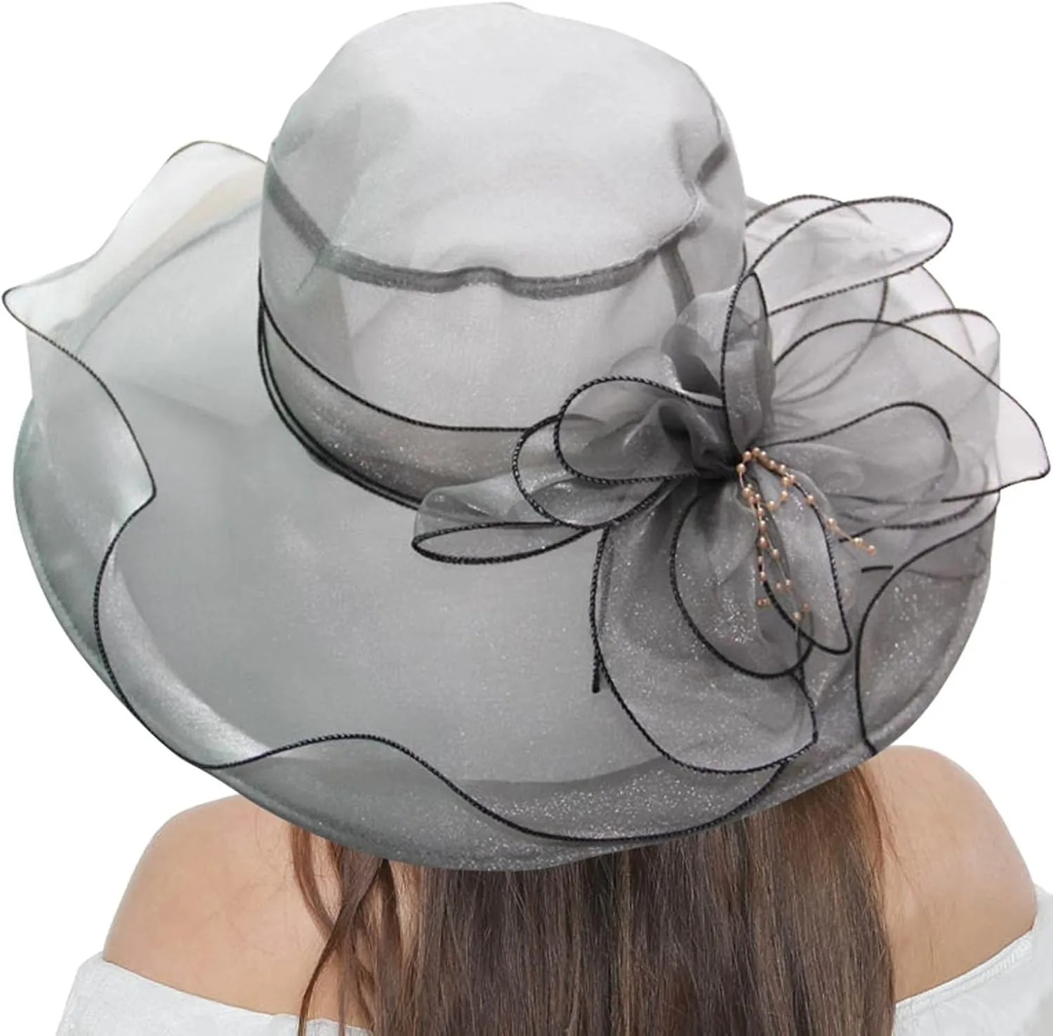 Church Derby Hat Wide Brim 𝙲ocktail Tea Party Bridal Dress Hats Organza Derby Hat