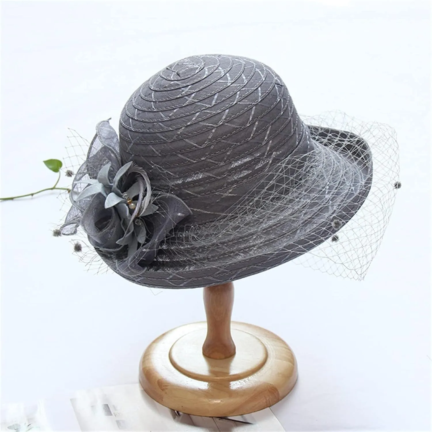 Church Hats for Women Black Lace Wide Brim Sun Hat Tea Party for Ladies Organza Weddings Hats Summer Sun Hats
