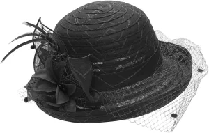 Church Hats for Women Black Lace Wide Brim Sun Hat Tea Party for Ladies Organza Weddings Hats Summer Sun Hats
