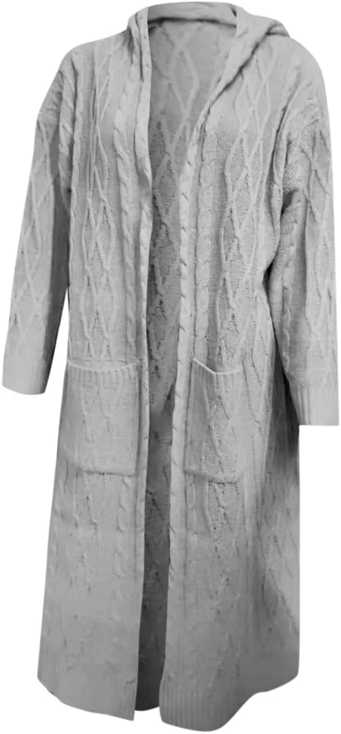 Corduroy Jacket Women Oversized Baggy Knit Sweater Tops Long Sleeve Hooded Cardigan Coat with Pockets