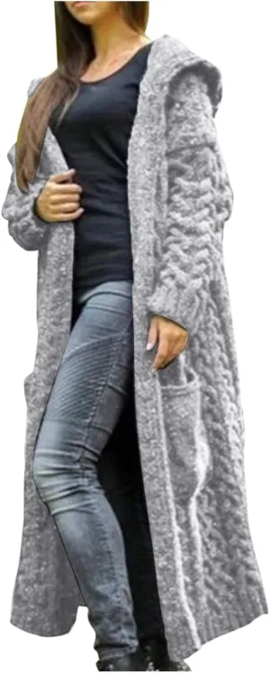 Corduroy Jacket Women Oversized Baggy Knit Sweater Tops Long Sleeve Hooded Cardigan Coat with Pockets