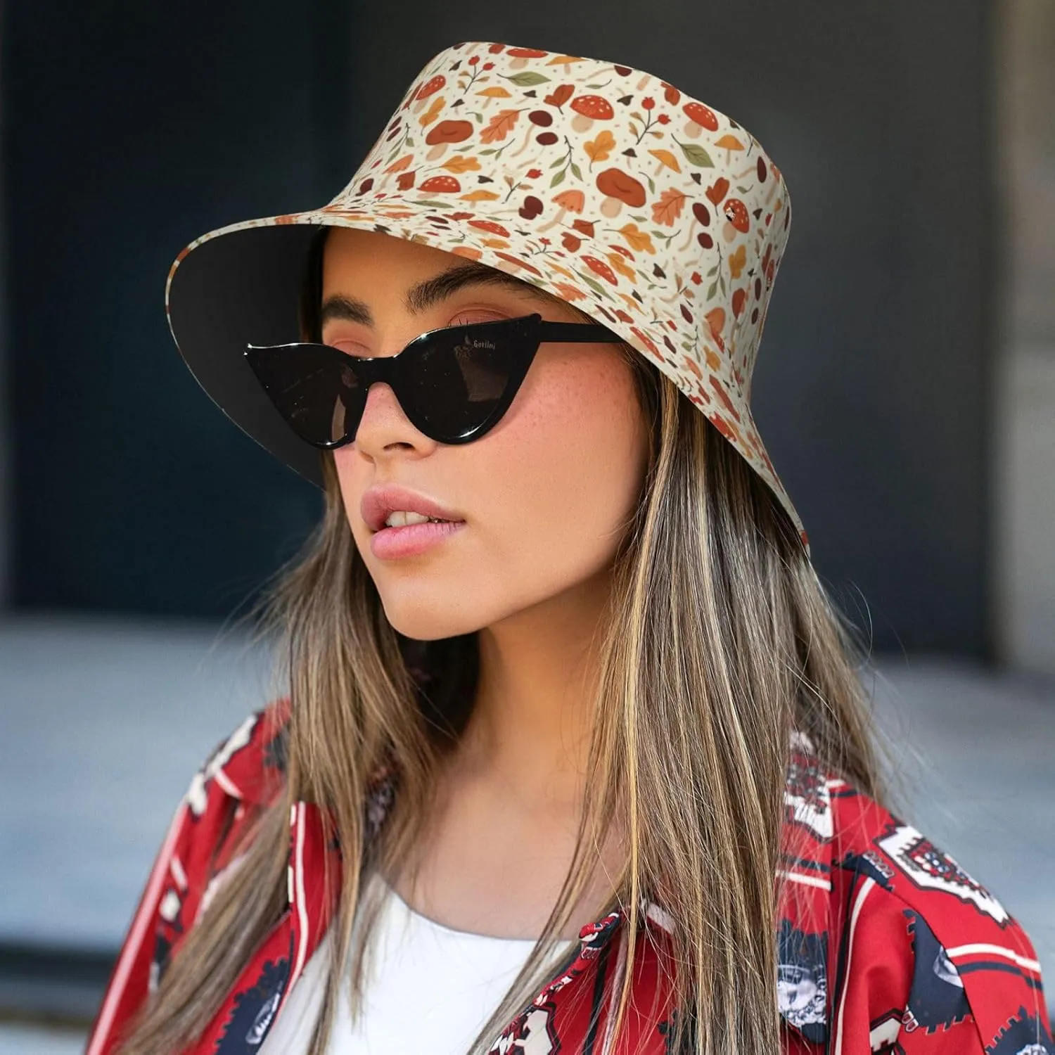 Cute Mushroom Print Sun Hats Summer Casual Wide Brim Bucket Hat Beach Travel Caps