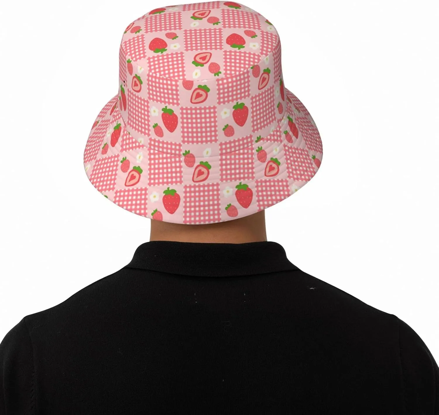 Cute Strawberry Print Bucket Hat for Men Women Wide Brim Fishing Beach Strawberry Sun Hats