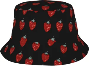 Cute Strawberry Print Bucket Hat for Men Women Wide Brim Fishing Beach Strawberry Sun Hats