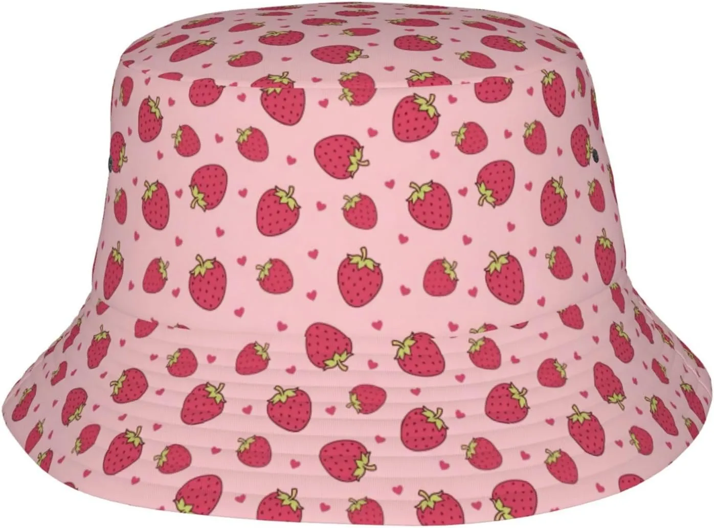 Cute Strawberry Print Bucket Hat for Men Women Wide Brim Fishing Beach Strawberry Sun Hats