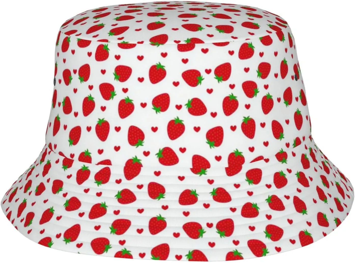 Cute Strawberry Print Bucket Hat for Men Women Wide Brim Fishing Beach Strawberry Sun Hats