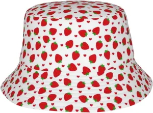 Cute Strawberry Print Bucket Hat for Men Women Wide Brim Fishing Beach Strawberry Sun Hats