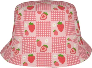 Cute Strawberry Print Bucket Hat for Men Women Wide Brim Fishing Beach Strawberry Sun Hats