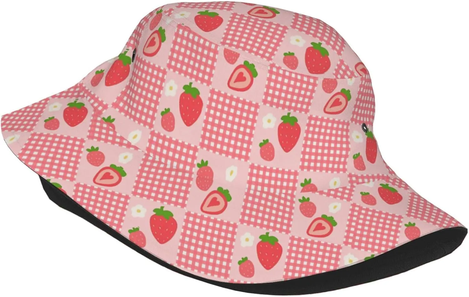 Cute Strawberry Print Bucket Hat for Men Women Wide Brim Fishing Beach Strawberry Sun Hats