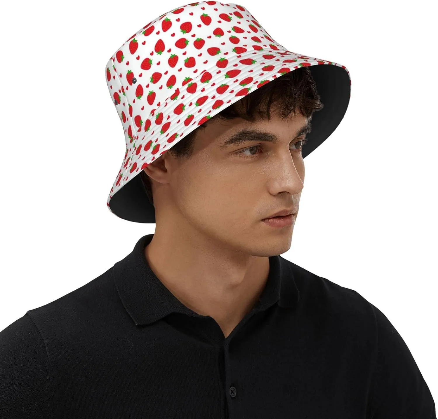 Cute Strawberry Print Bucket Hat for Men Women Wide Brim Fishing Beach Strawberry Sun Hats