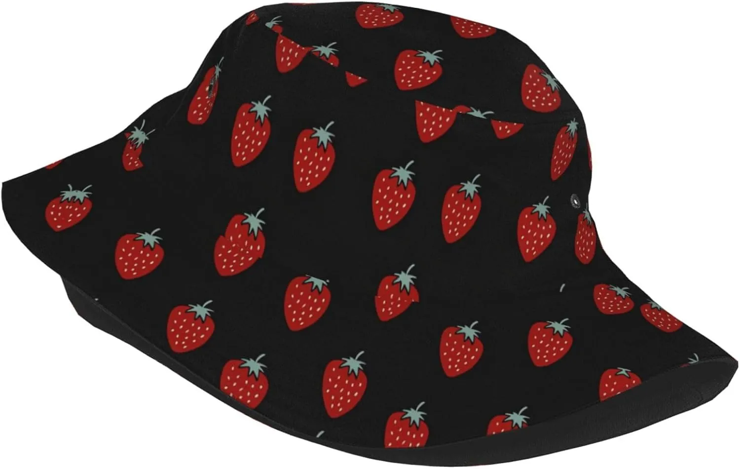 Cute Strawberry Print Bucket Hat for Men Women Wide Brim Fishing Beach Strawberry Sun Hats