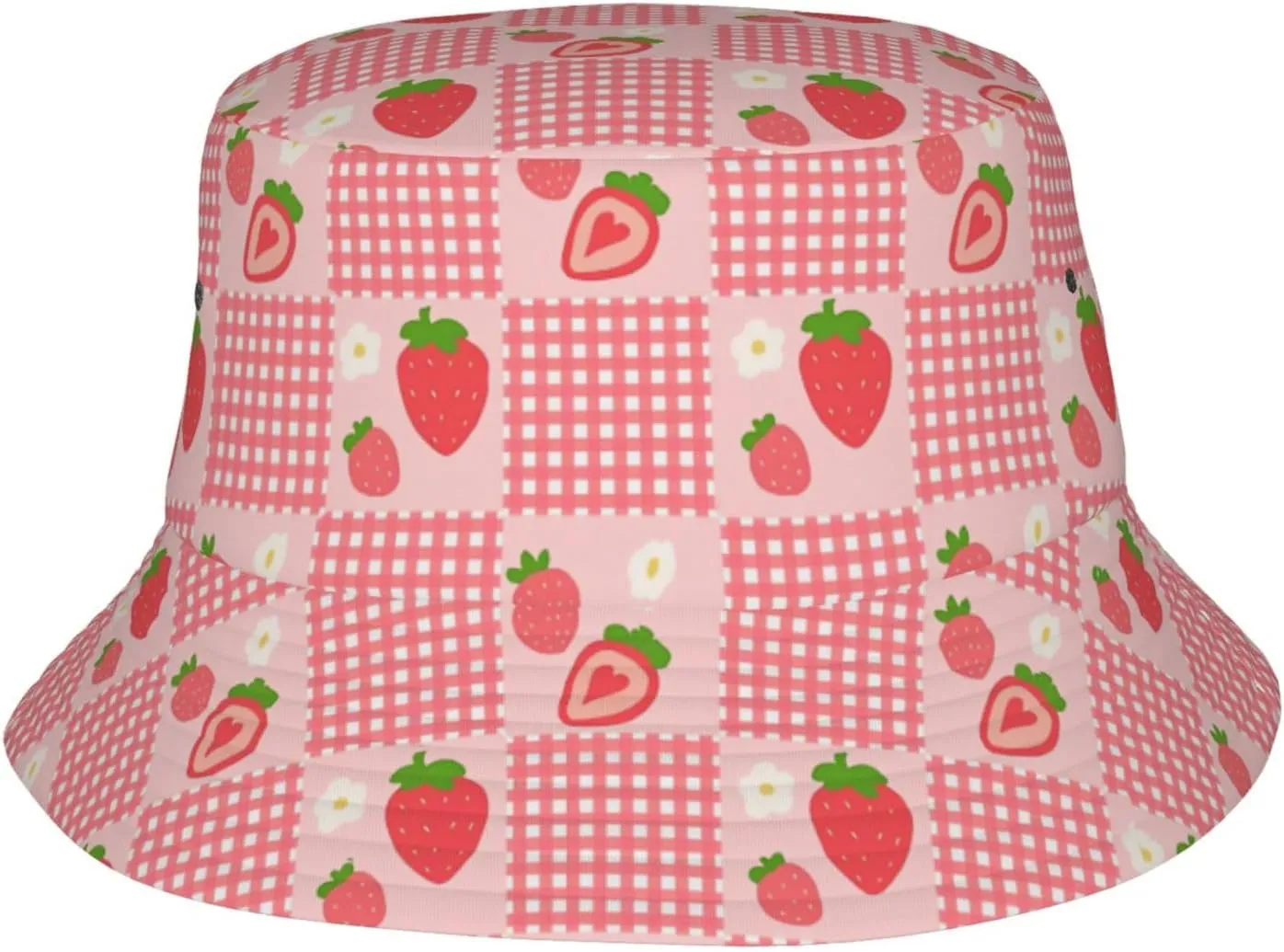 Cute Strawberry Print Bucket Hat for Men Women Wide Brim Fishing Beach Strawberry Sun Hats