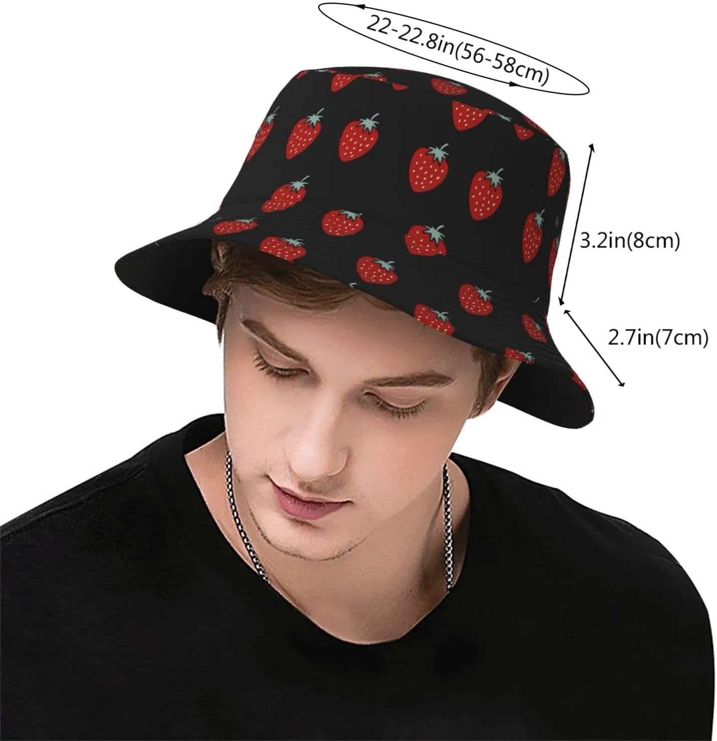 Cute Strawberry Print Bucket Hat for Men Women Wide Brim Fishing Beach Strawberry Sun Hats