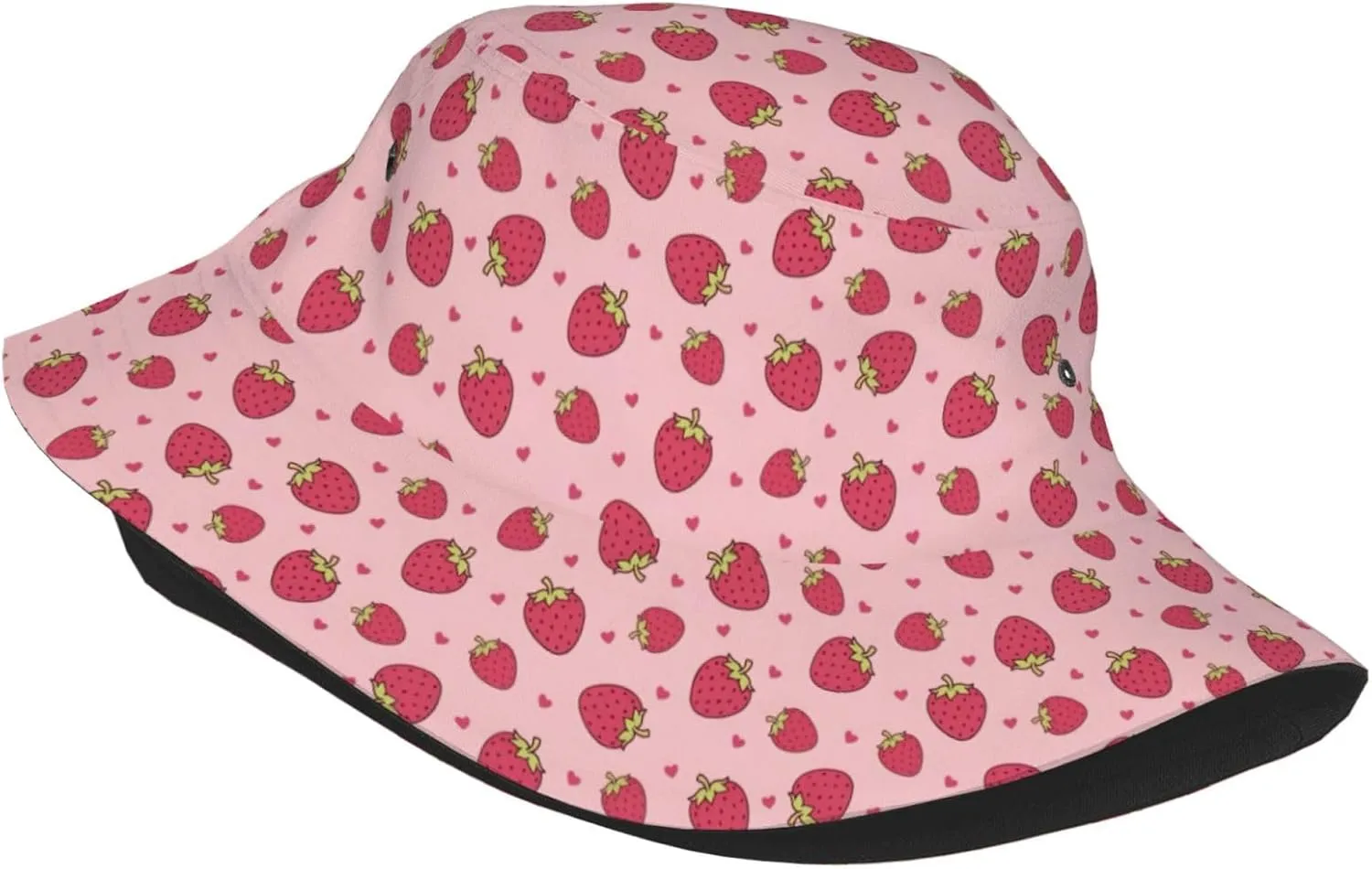 Cute Strawberry Print Bucket Hat for Men Women Wide Brim Fishing Beach Strawberry Sun Hats