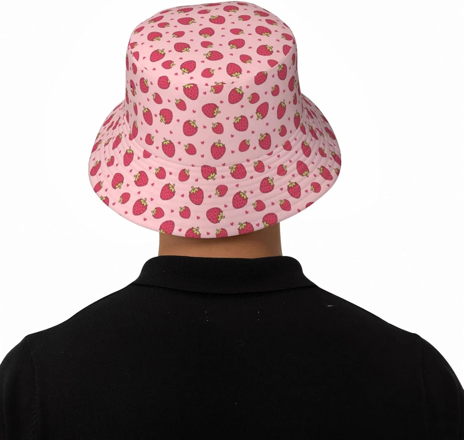 Cute Strawberry Print Bucket Hat for Men Women Wide Brim Fishing Beach Strawberry Sun Hats