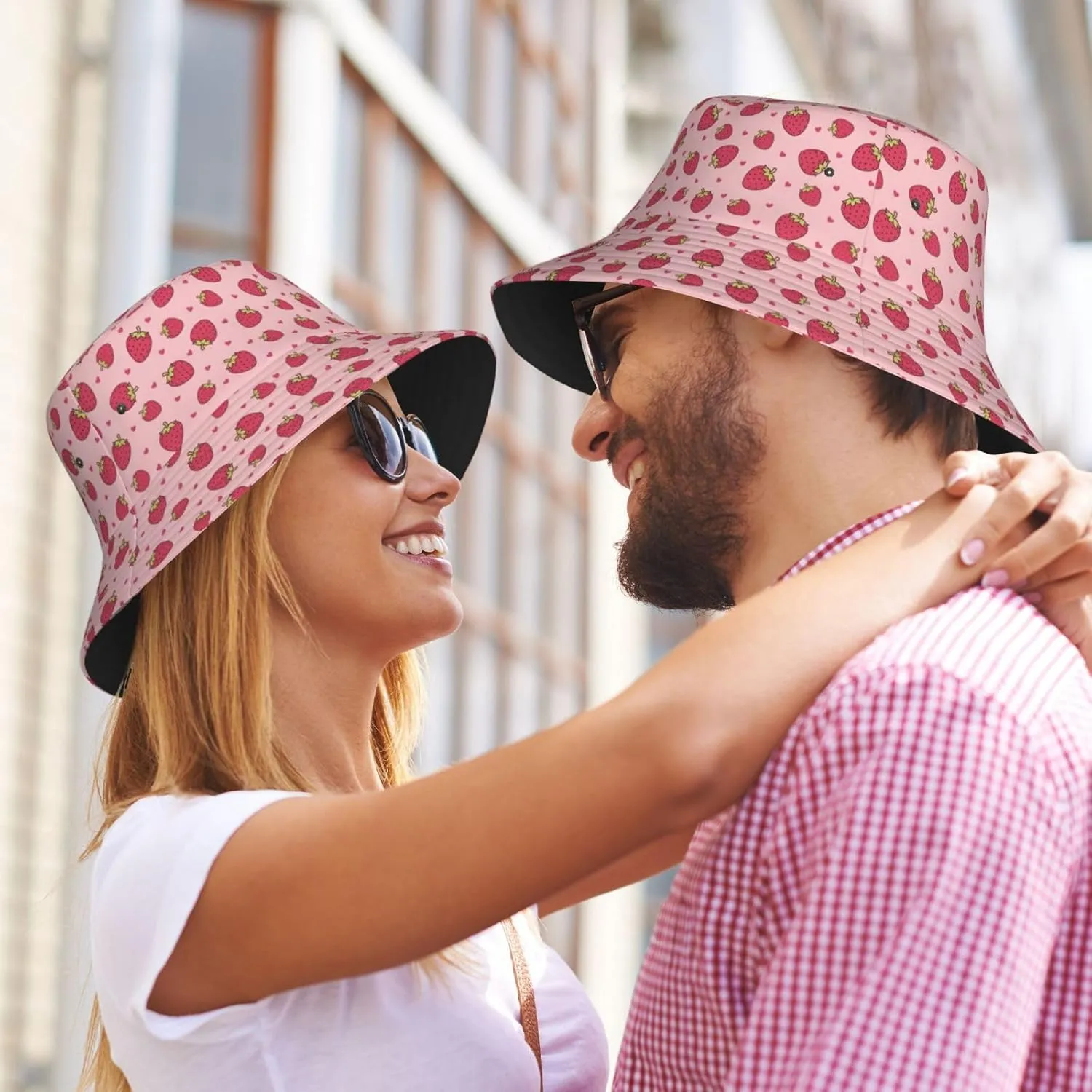 Cute Strawberry Print Bucket Hat for Men Women Wide Brim Fishing Beach Strawberry Sun Hats