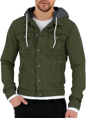 Denim Jacket Men Hoodie Casual Classic Slim Fit Distressed Jean Jacket Long Sleeve Hooded Trucker Jackets Outwear