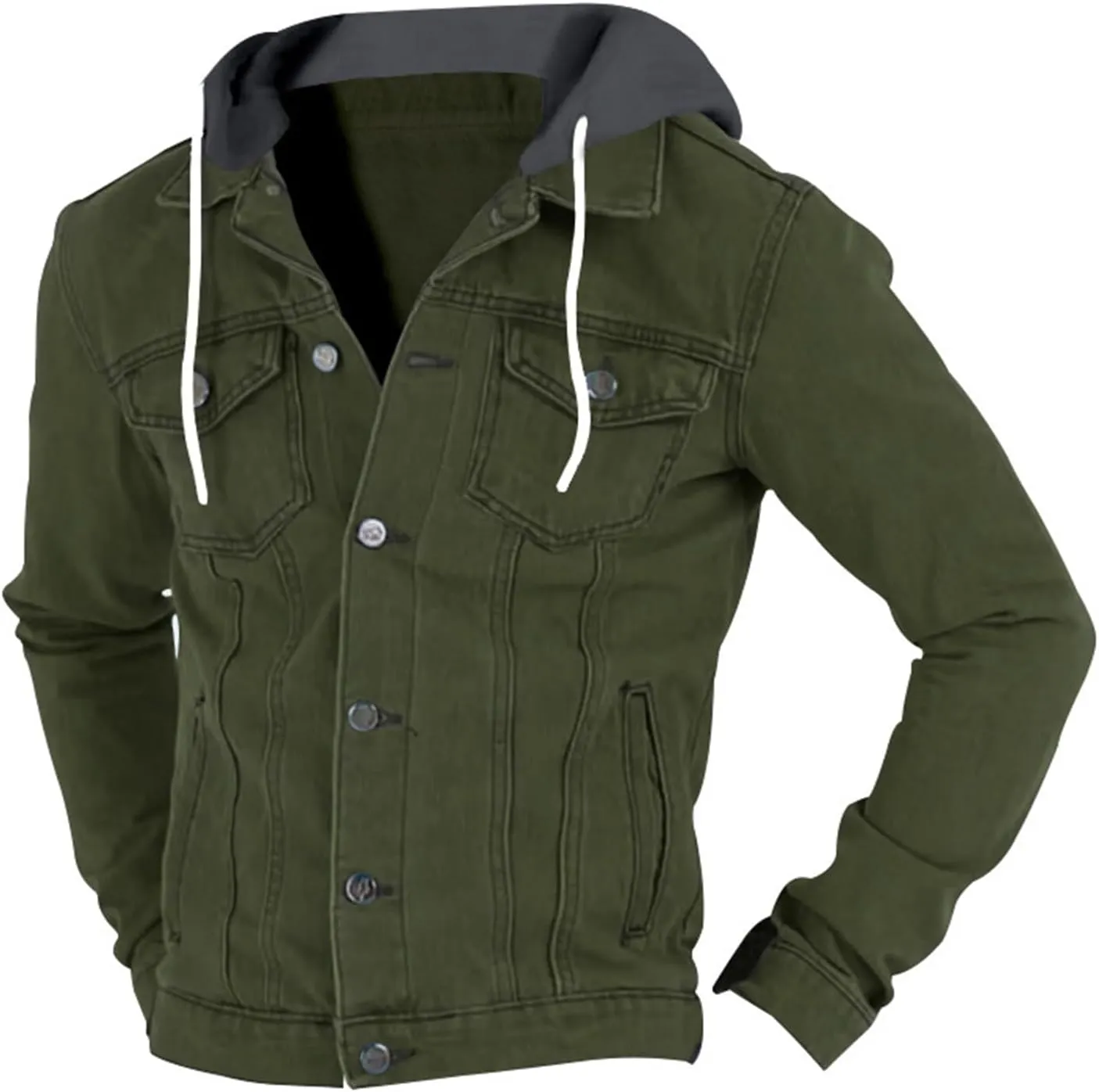 Denim Jacket Men Hoodie Casual Classic Slim Fit Distressed Jean Jacket Long Sleeve Hooded Trucker Jackets Outwear