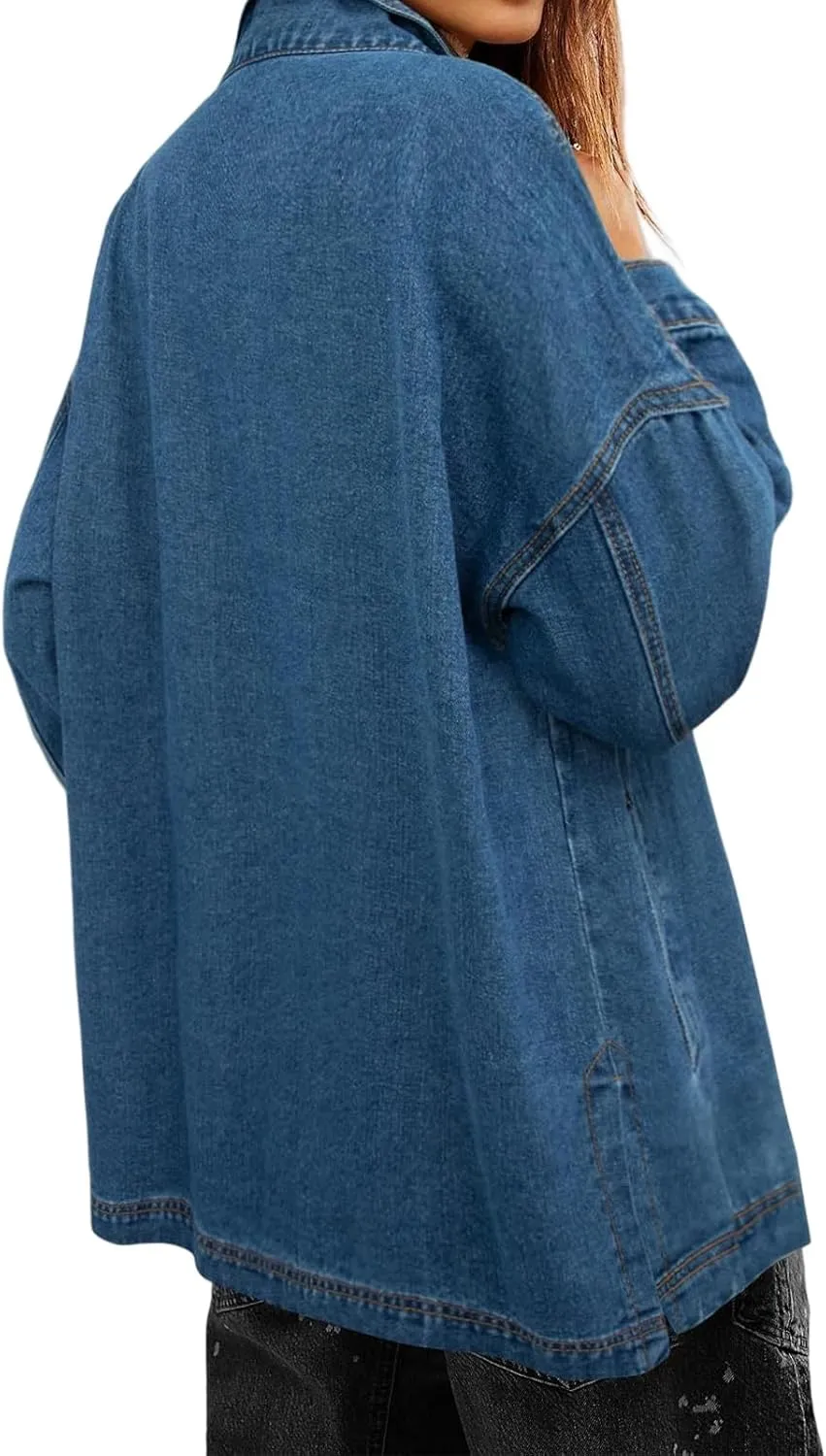 Denim Jackets for Women Oversized Boyfriend Long Sleeve Button Down Shirt Casual Loose Jean Jackets Coat