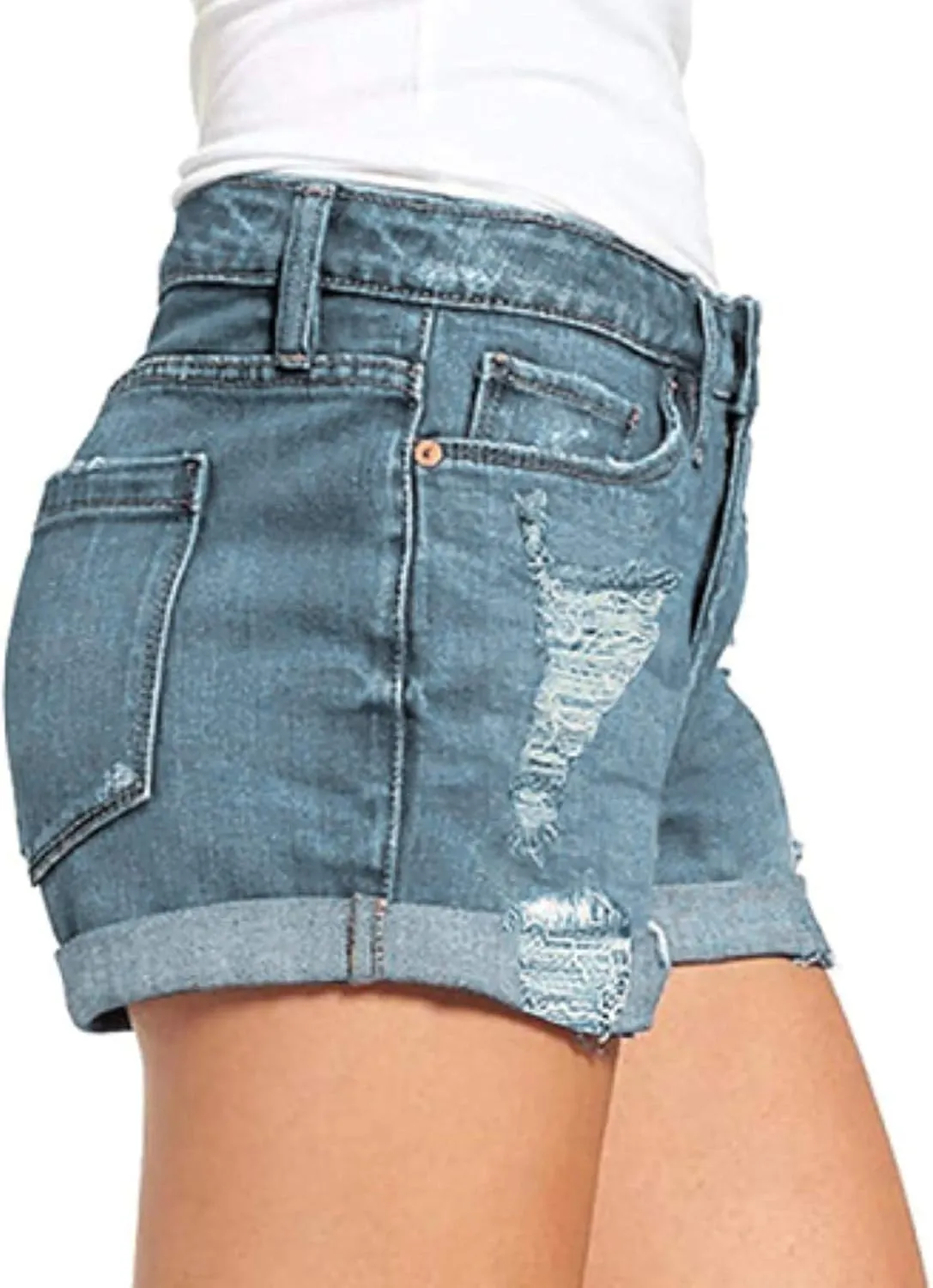 Denim Shorts for Women Mid Rise Ripped Jean Shorts Stretchy Folded Hem Hot Short Jeans 2024 Summer Sexy Hot Shorts