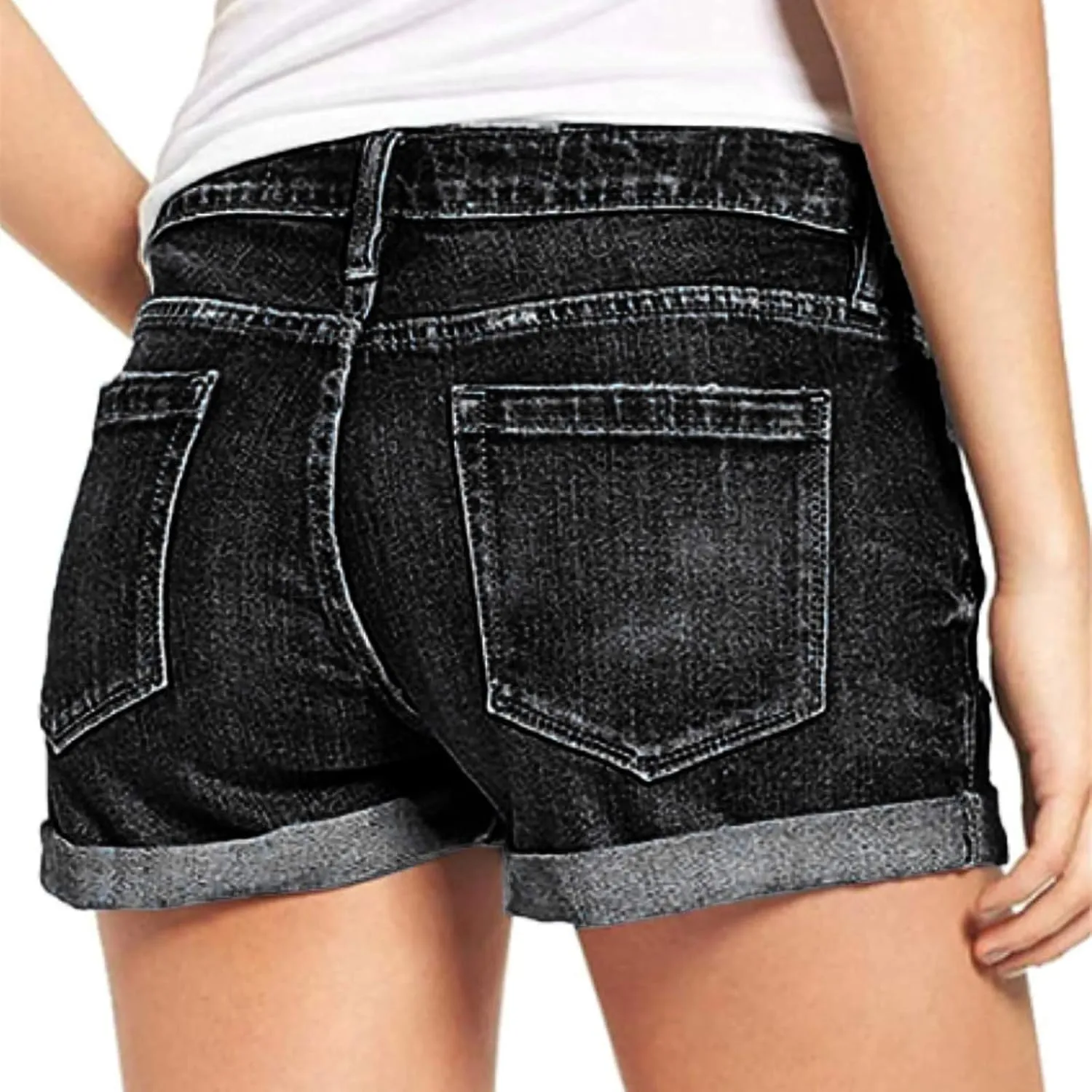 Denim Shorts for Women Mid Rise Ripped Jean Shorts Stretchy Folded Hem Hot Short Jeans 2024 Summer Sexy Hot Shorts