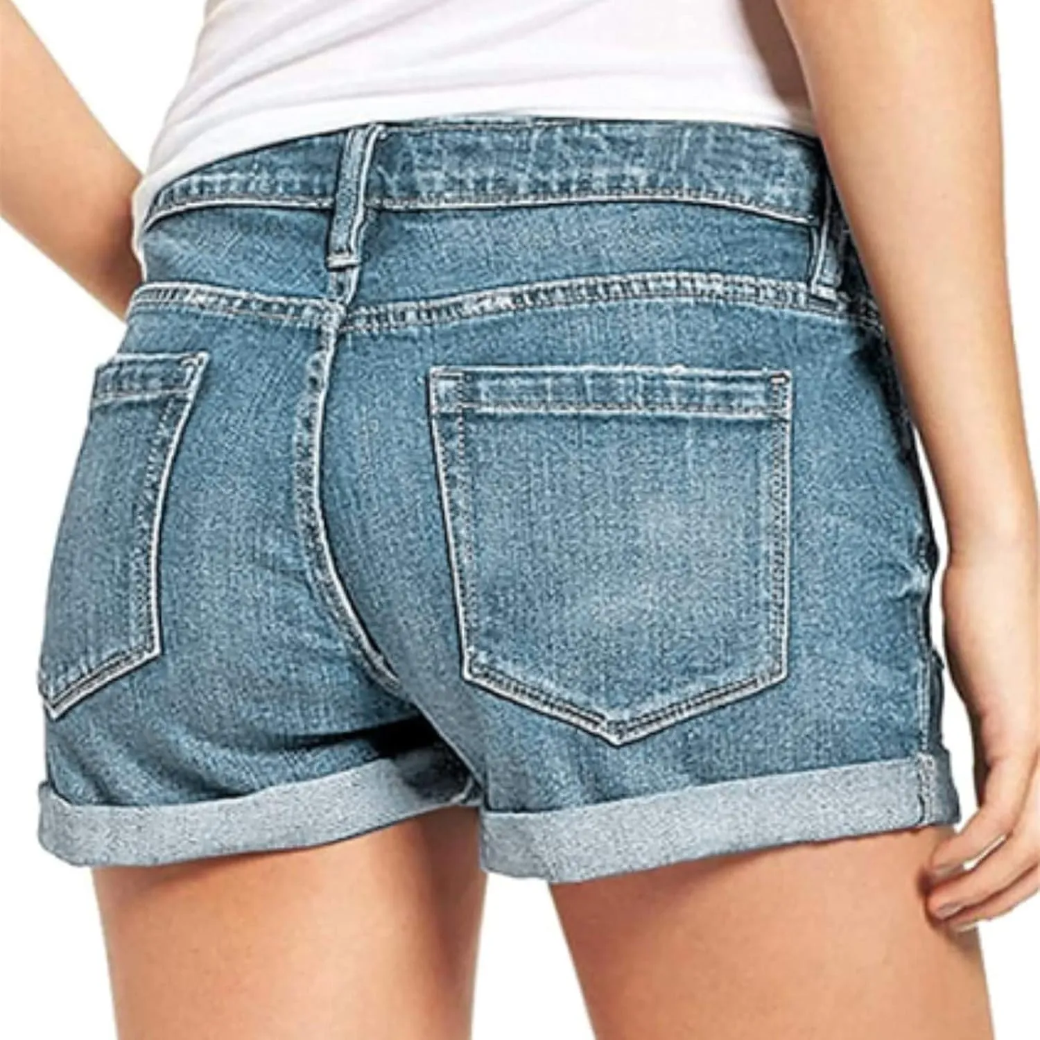 Denim Shorts for Women Mid Rise Ripped Jean Shorts Stretchy Folded Hem Hot Short Jeans 2024 Summer Sexy Hot Shorts