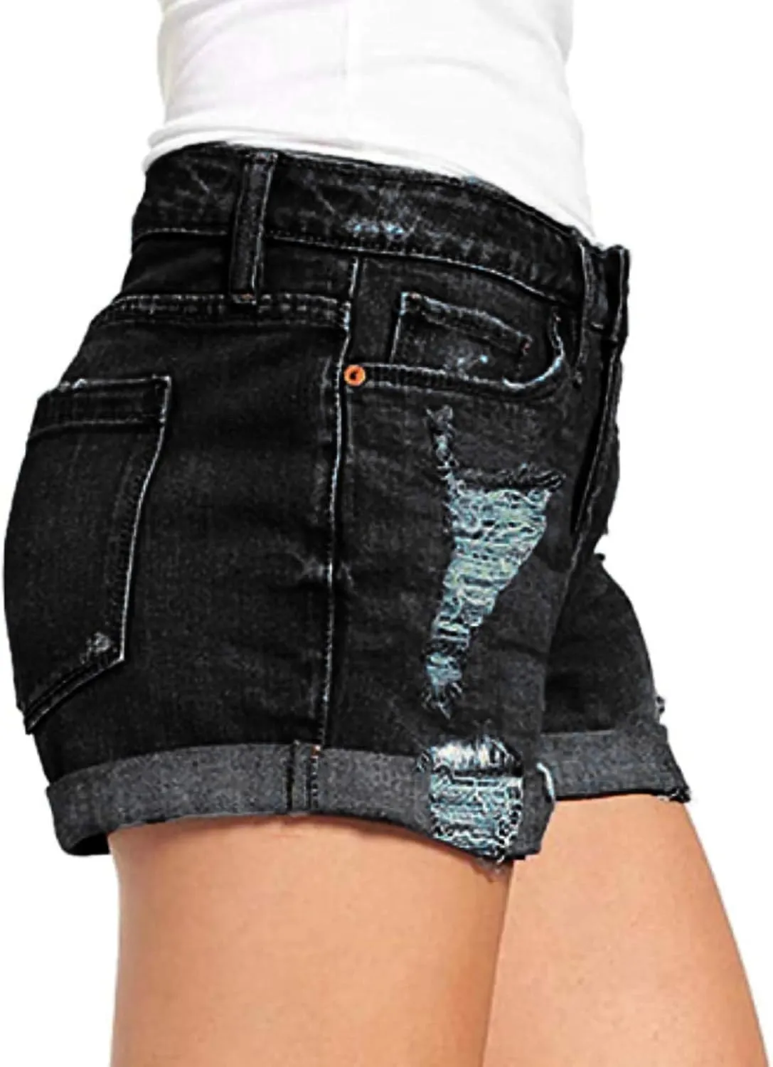 Denim Shorts for Women Mid Rise Ripped Jean Shorts Stretchy Folded Hem Hot Short Jeans 2024 Summer Sexy Hot Shorts