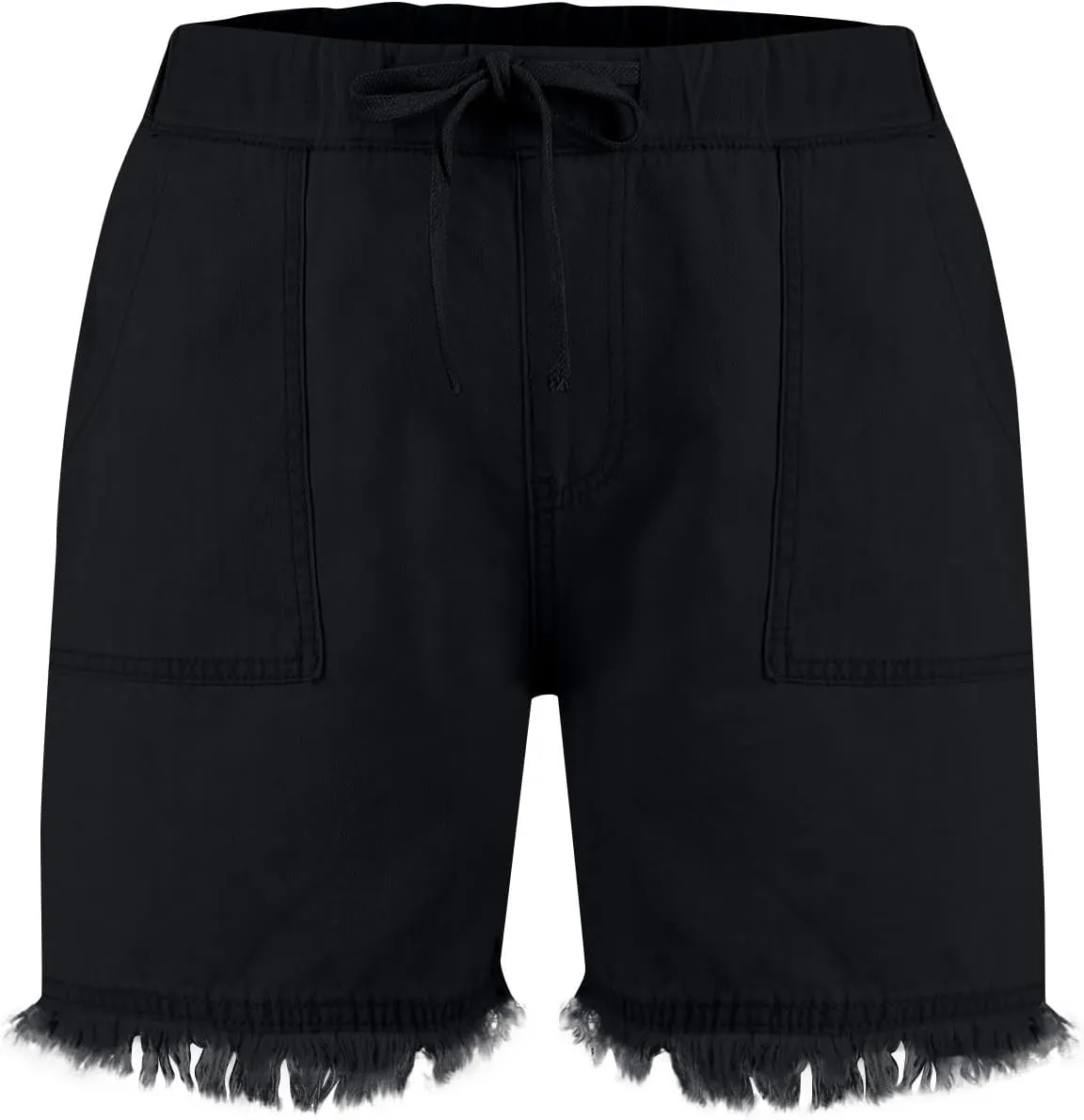 Denim Shorts Women Casual High Waisted Drawstring Stretchy Jean Shorts Cut Off Frayed Hem Summer Shorts with Pockets