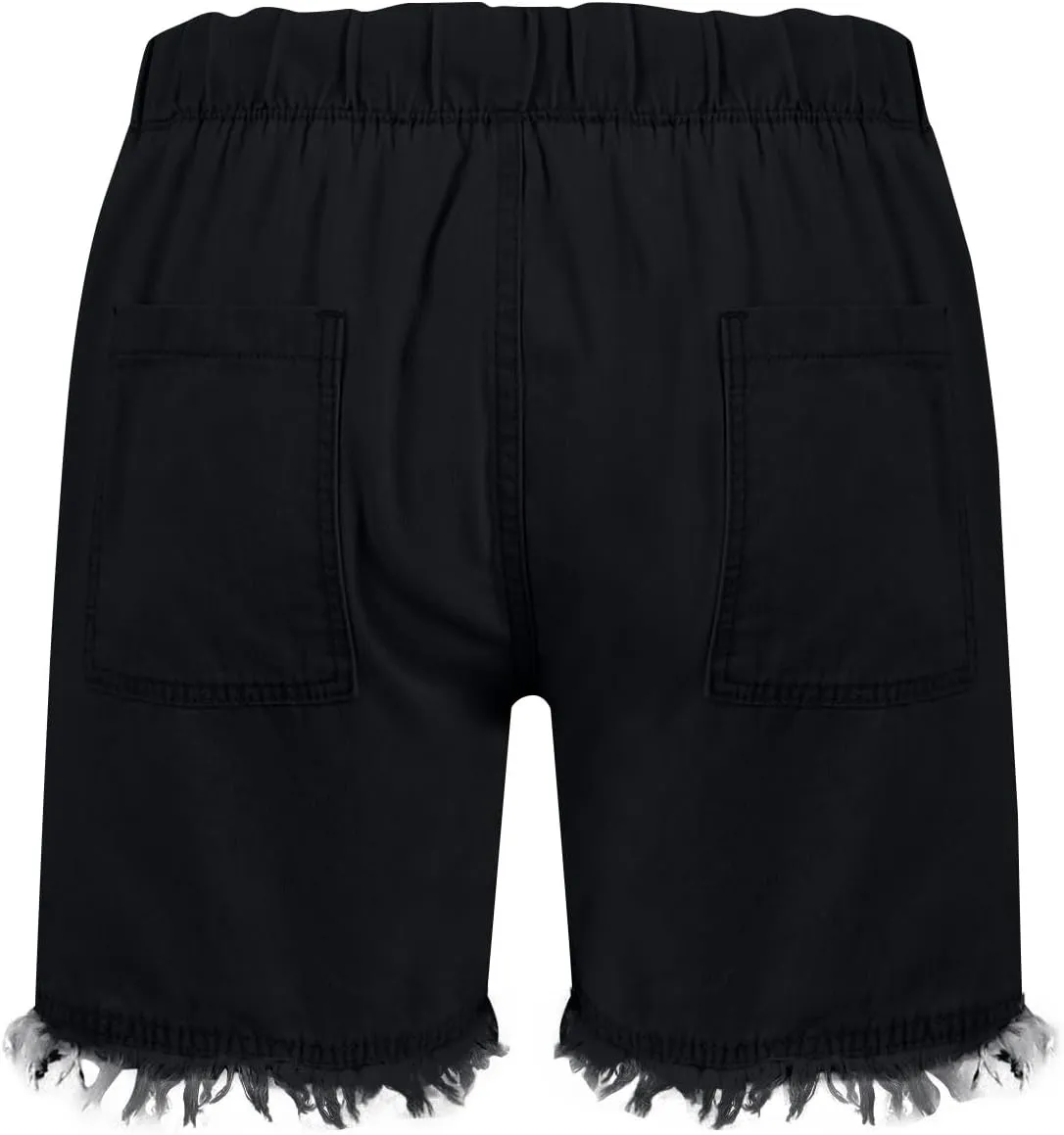 Denim Shorts Women Casual High Waisted Drawstring Stretchy Jean Shorts Cut Off Frayed Hem Summer Shorts with Pockets