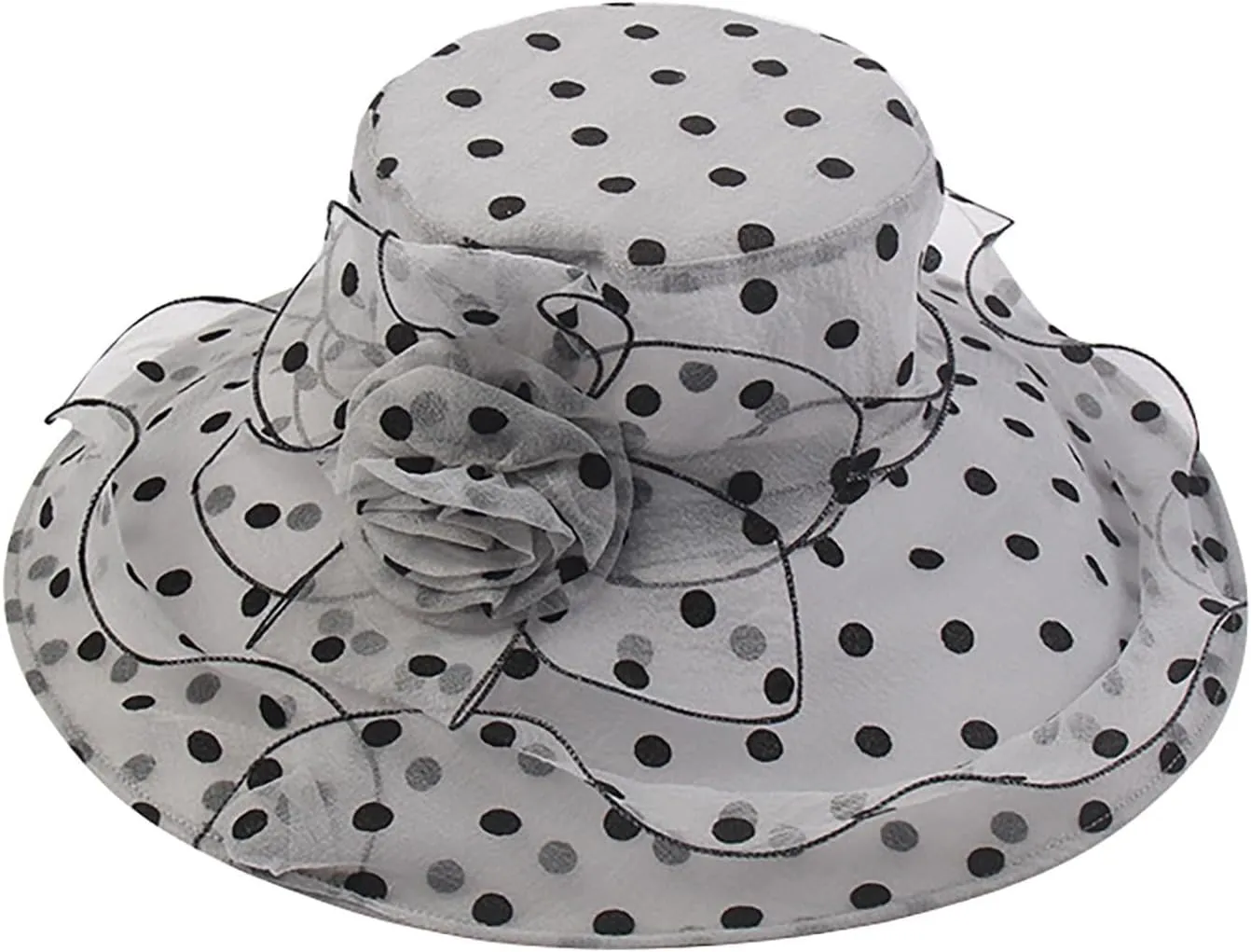 Derby Hat Wide Brim for Women Fashionable Organza Tea Party Fascinators Polka Dots Church Wedding Holiday Bucket Hats