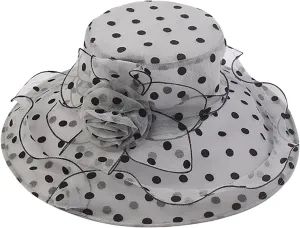 Derby Hat Wide Brim for Women Fashionable Organza Tea Party Fascinators Polka Dots Church Wedding Holiday Bucket Hats