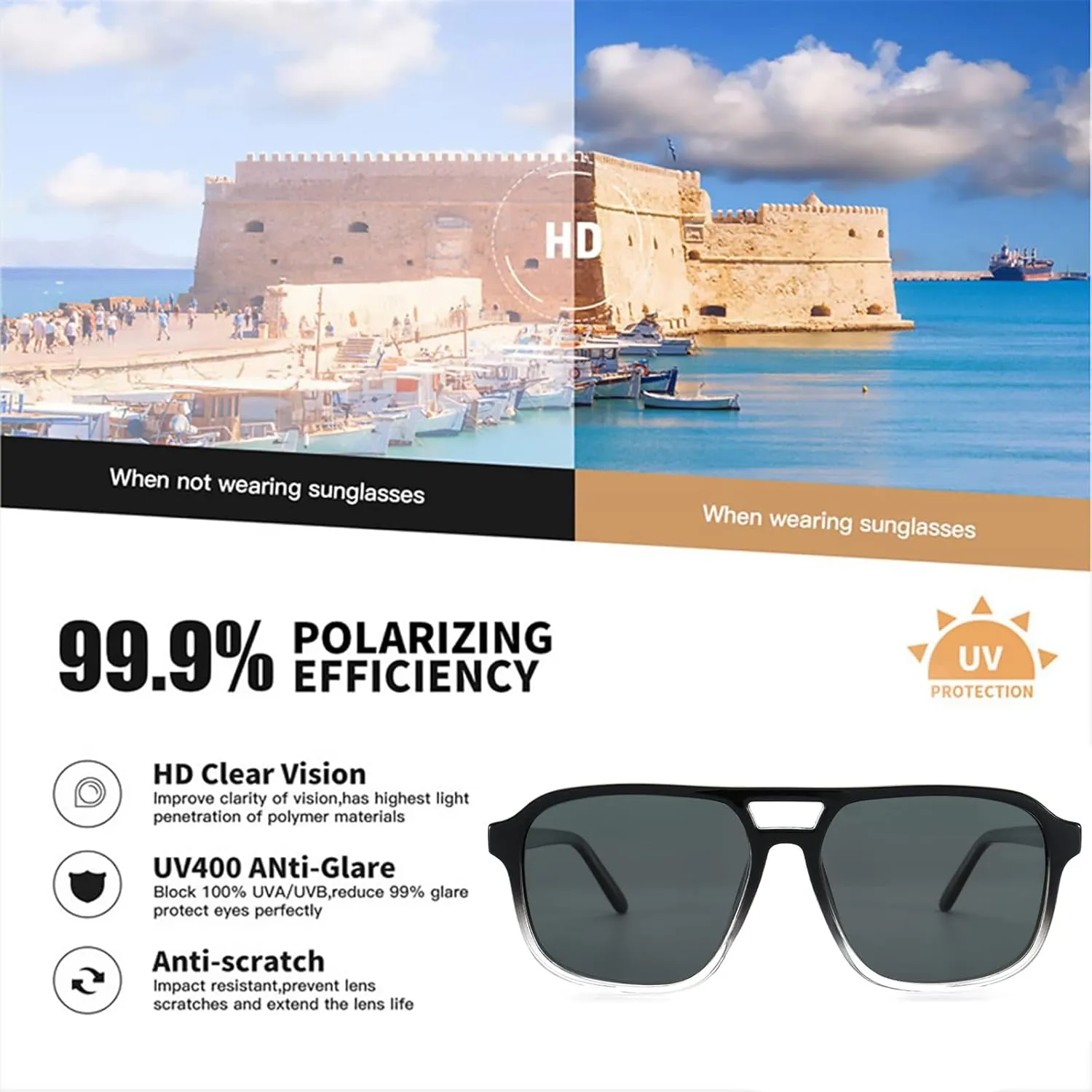 Dollger Retro Polarized Aviator Sunglasses for Men Women Vintage 70s Square Flat Pilot Shades Driving Fishing UV Protection