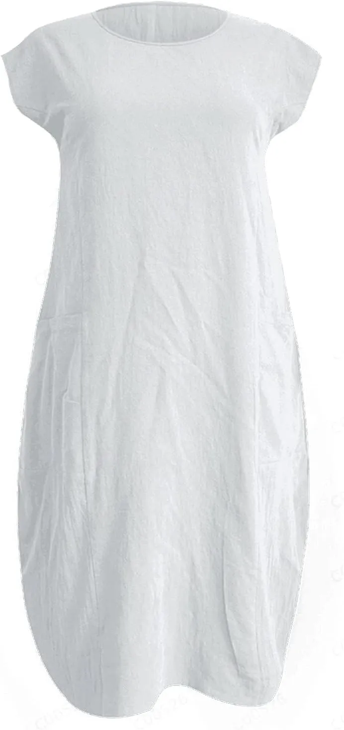 Dresses for Women Ctton Linen Short Sleeve Crew Neck Midi Dress Oversized Dress Loose Casual Baggy Dresses Summer