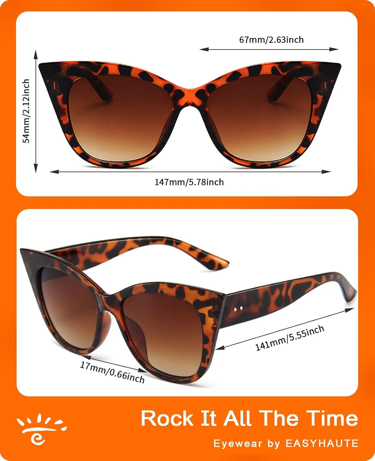 EASYHAUTE Cat Eye Sunglasses for Women Retro Cateye Frame - Vintage 90s UV400 Protection Sunnies, Chic Shades for Small Face