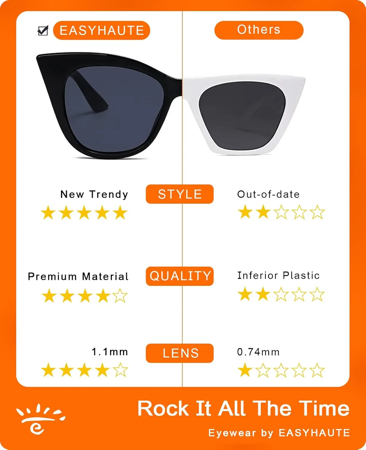EASYHAUTE Cat Eye Sunglasses for Women Retro Cateye Frame - Vintage 90s UV400 Protection Sunnies, Chic Shades for Small Face