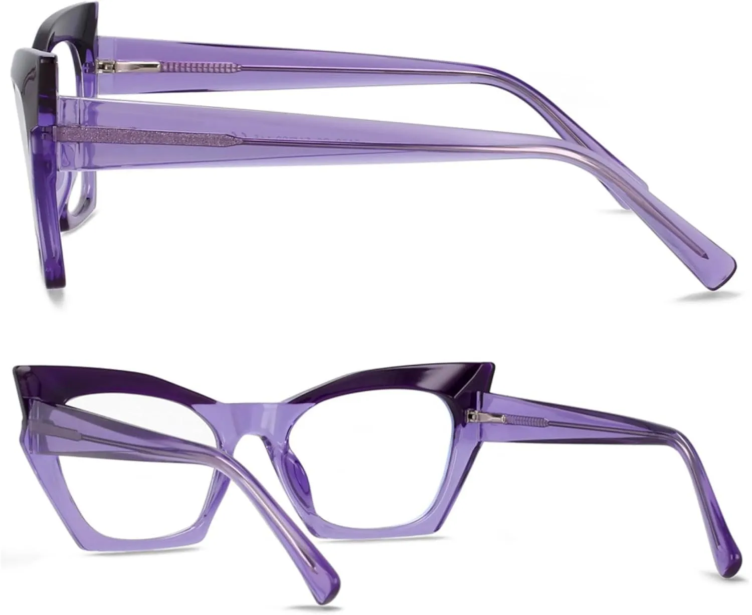 Fashion Cat Eye Spectacle Frame Men Women Two Color Splicing Spring Hinge Glasses