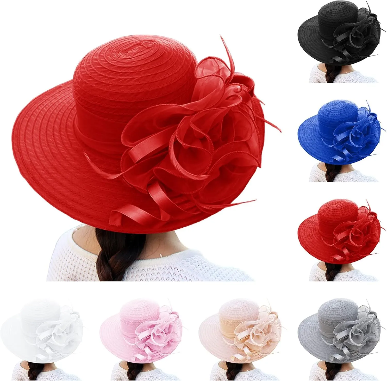 Fashion Classic Black Fedora Flat Hat, Wide Brim Jazz Hats Church Cap for Women Church Hats for Women