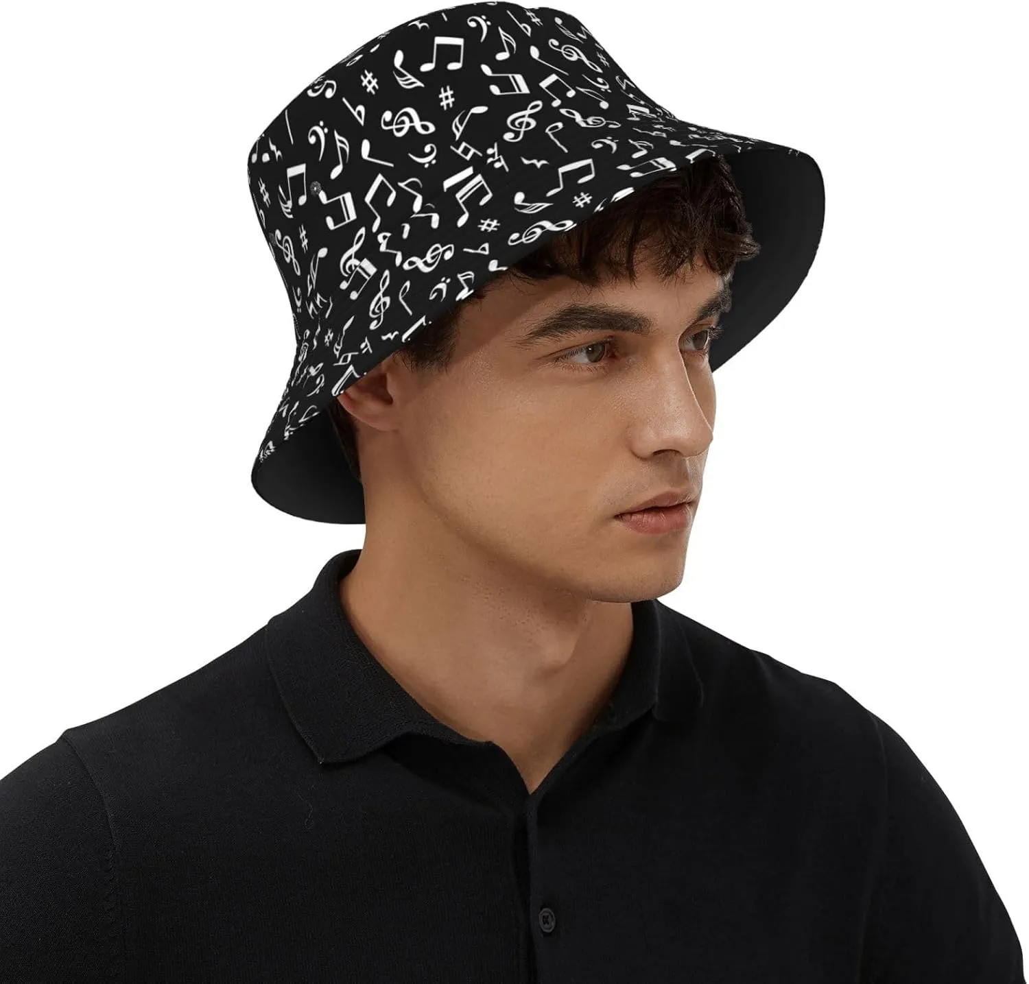 Fashion Funny Music Notes Sun Hats Reversible Print Bucket Hat for Women and Men Unisex