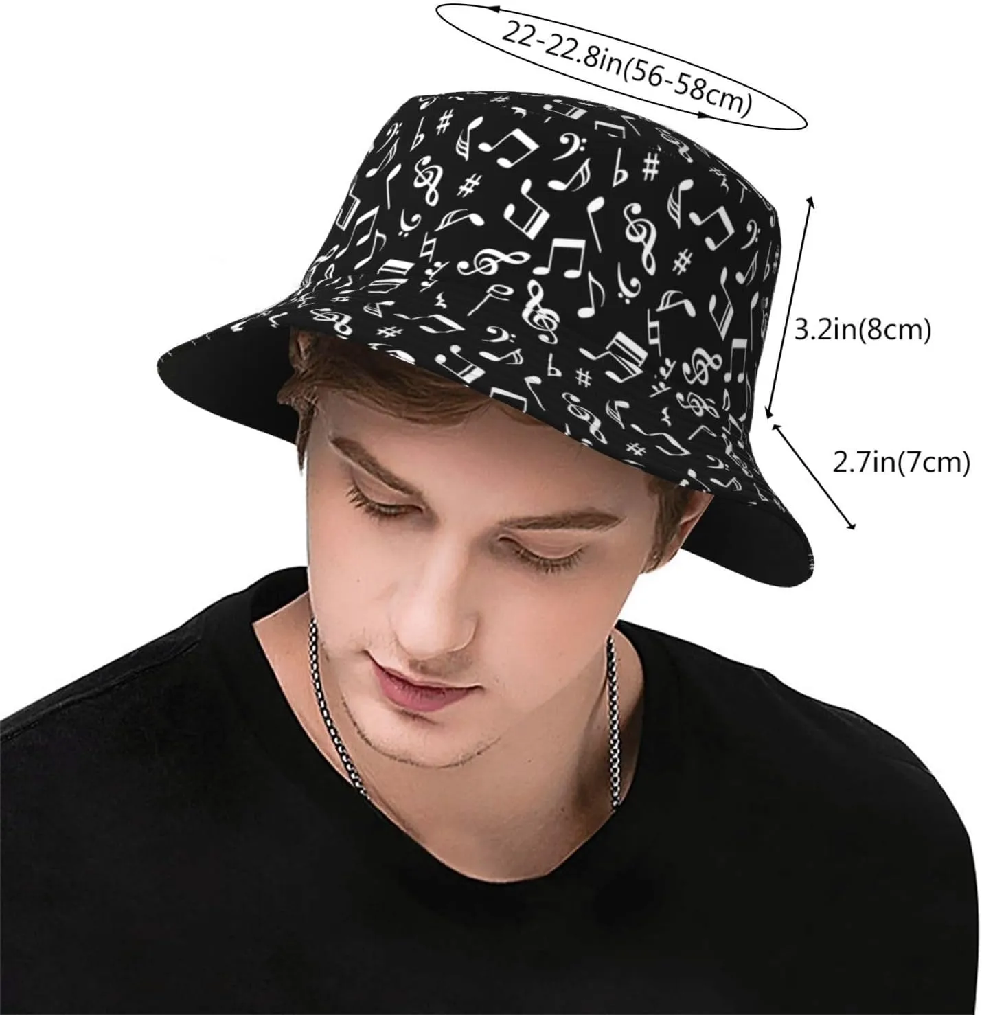 Fashion Funny Music Notes Sun Hats Reversible Print Bucket Hat for Women and Men Unisex