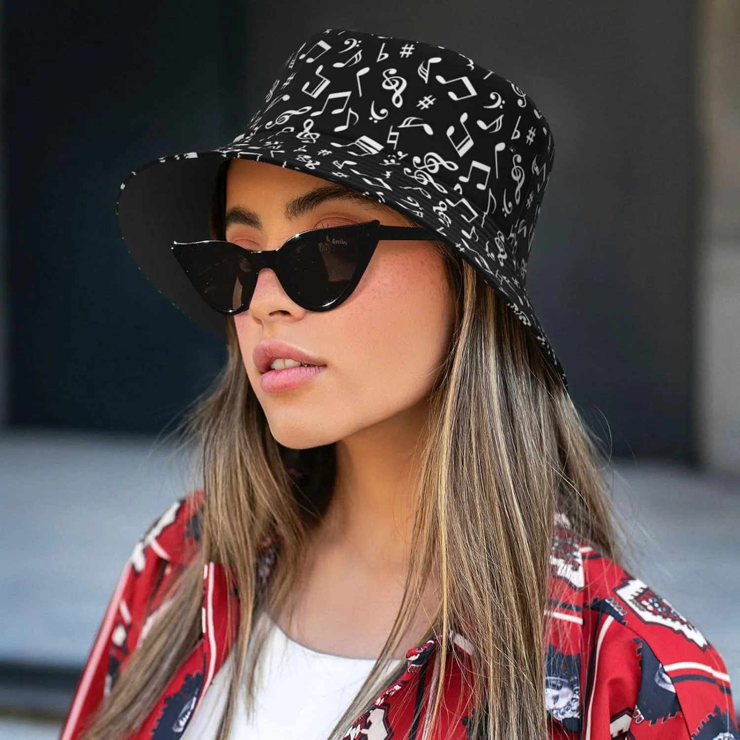 Fashion Funny Music Notes Sun Hats Reversible Print Bucket Hat for Women and Men Unisex