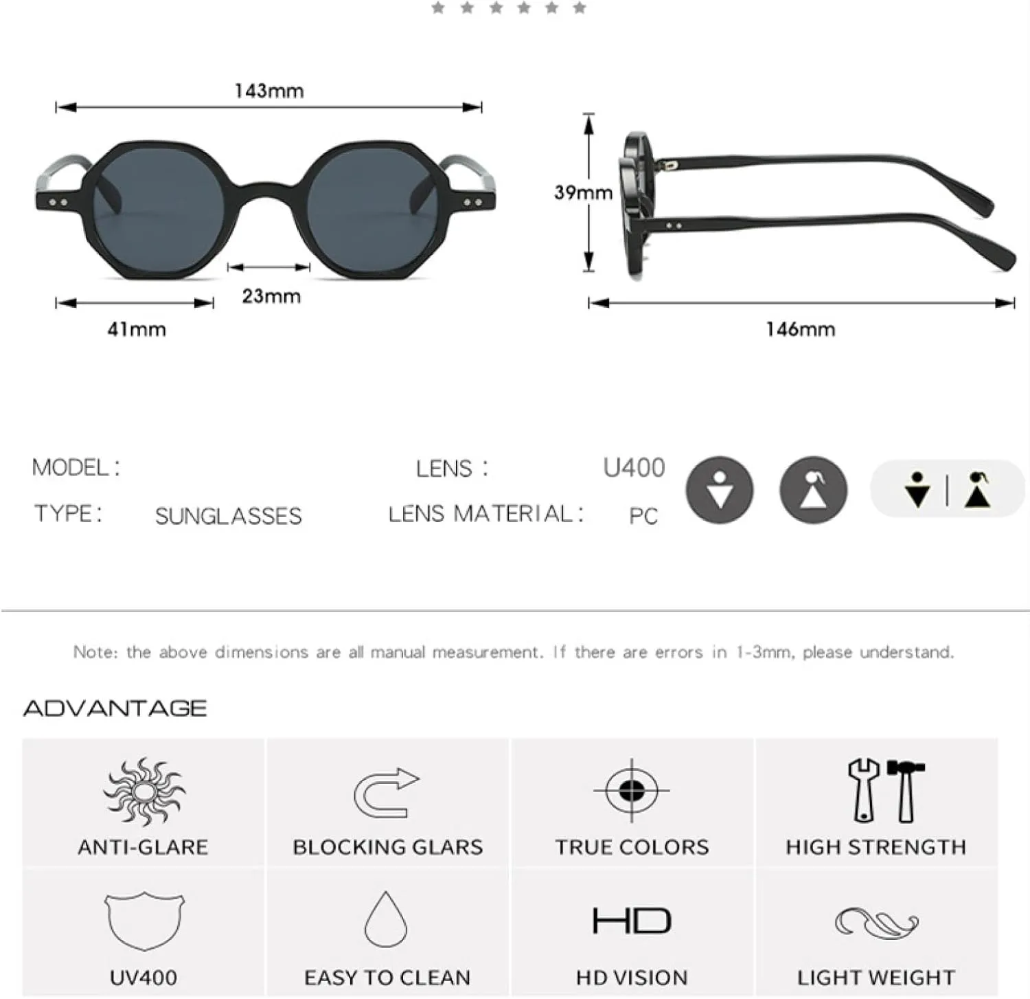 Fashion Round Sunglasses for Women Men Punk Vintage Small Frame Uv400