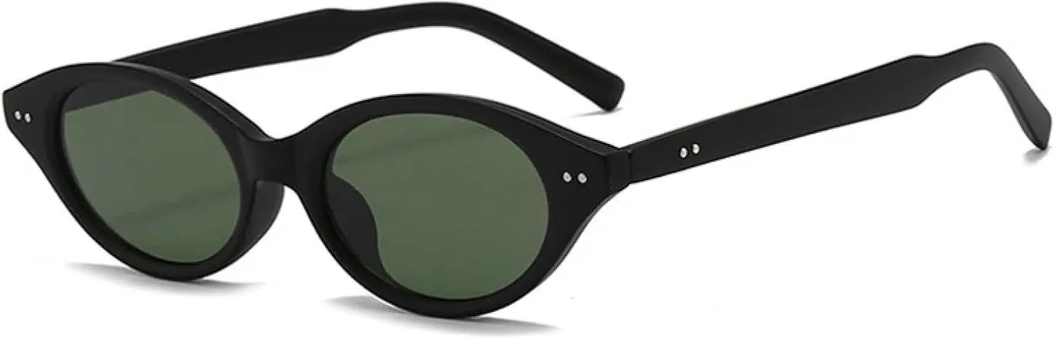 Fashion Small Cat Eye Sunglasses Women Retro Rivets Shades Uv400 Men Trending Green Tea Oval Lens Sun Glasses