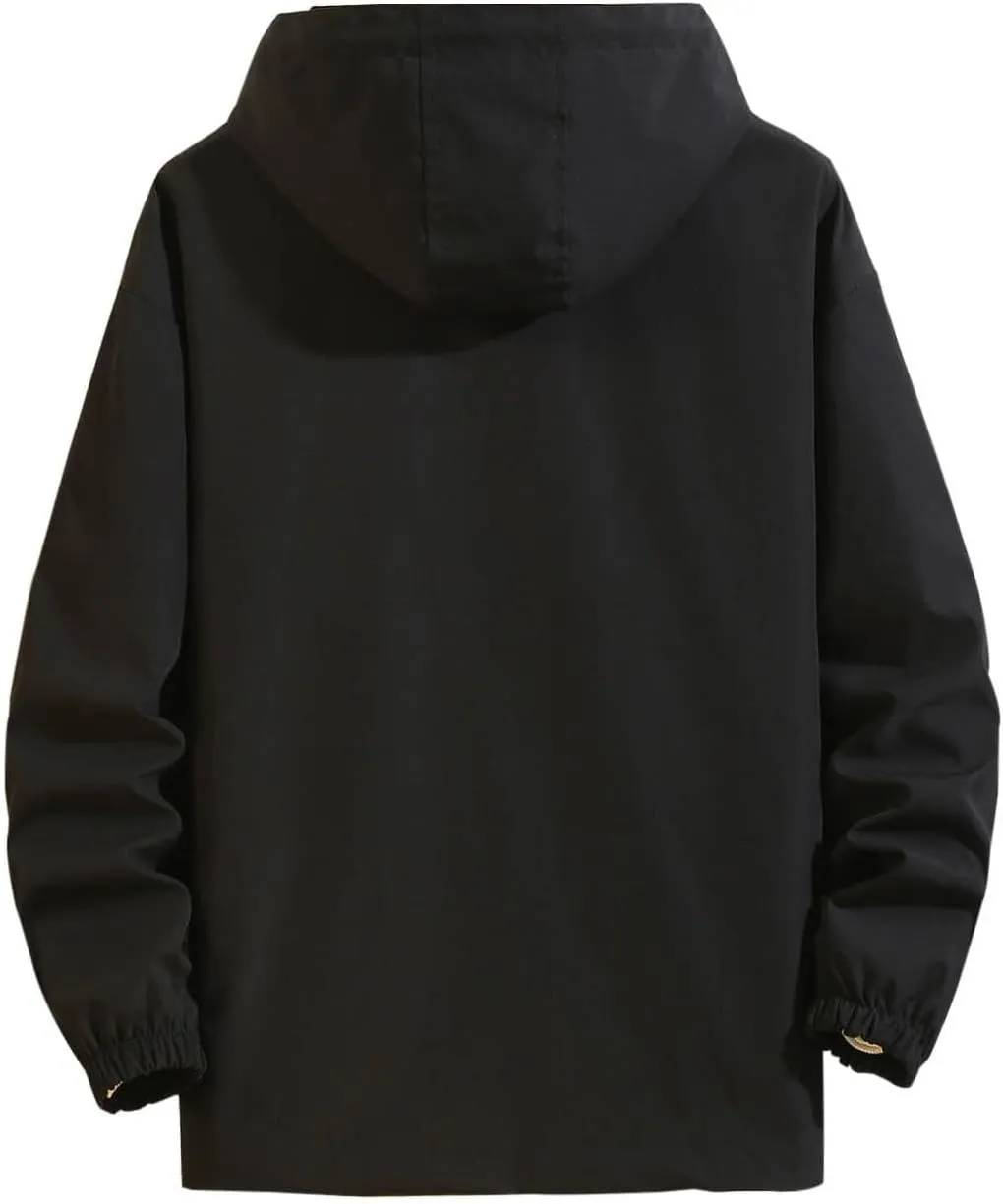 Finelylove Mens Jacket with Hood,Water Resistant Windbreaker Jackets Outdoor Patchwork Hooded Spring/Fall Jacket Fashion