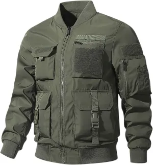 Finelylove Mens Military Tactical Jacket Lightweight Cargo Bomber Jacket Waterproof Spring Fall Windbreaker with Pockets