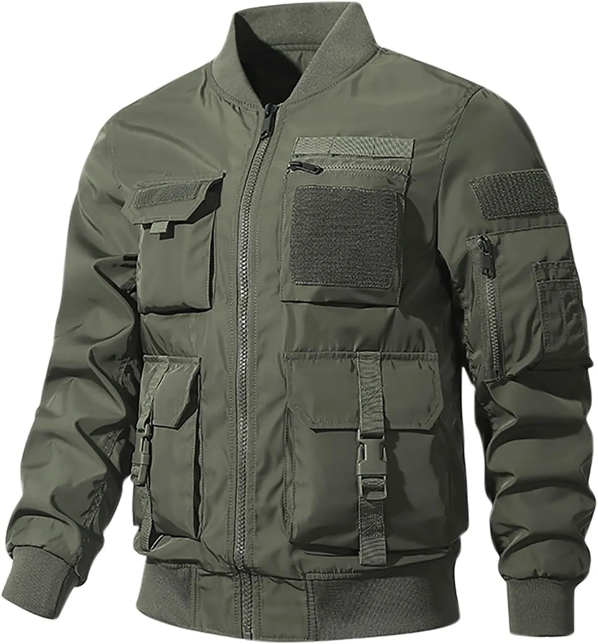 Finelylove Mens Military Tactical Jacket Lightweight Cargo Bomber Jacket Waterproof Spring Fall Windbreaker with Pockets